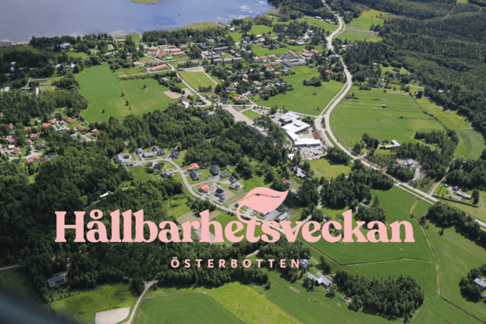Flygfoto av Karperö med texten Hållbarhetsveckan