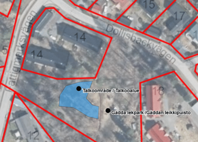 Karta över talkoområdet vid Gädda lekpark