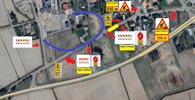 Trafikstyrning på Herrgårdsbackvägen.